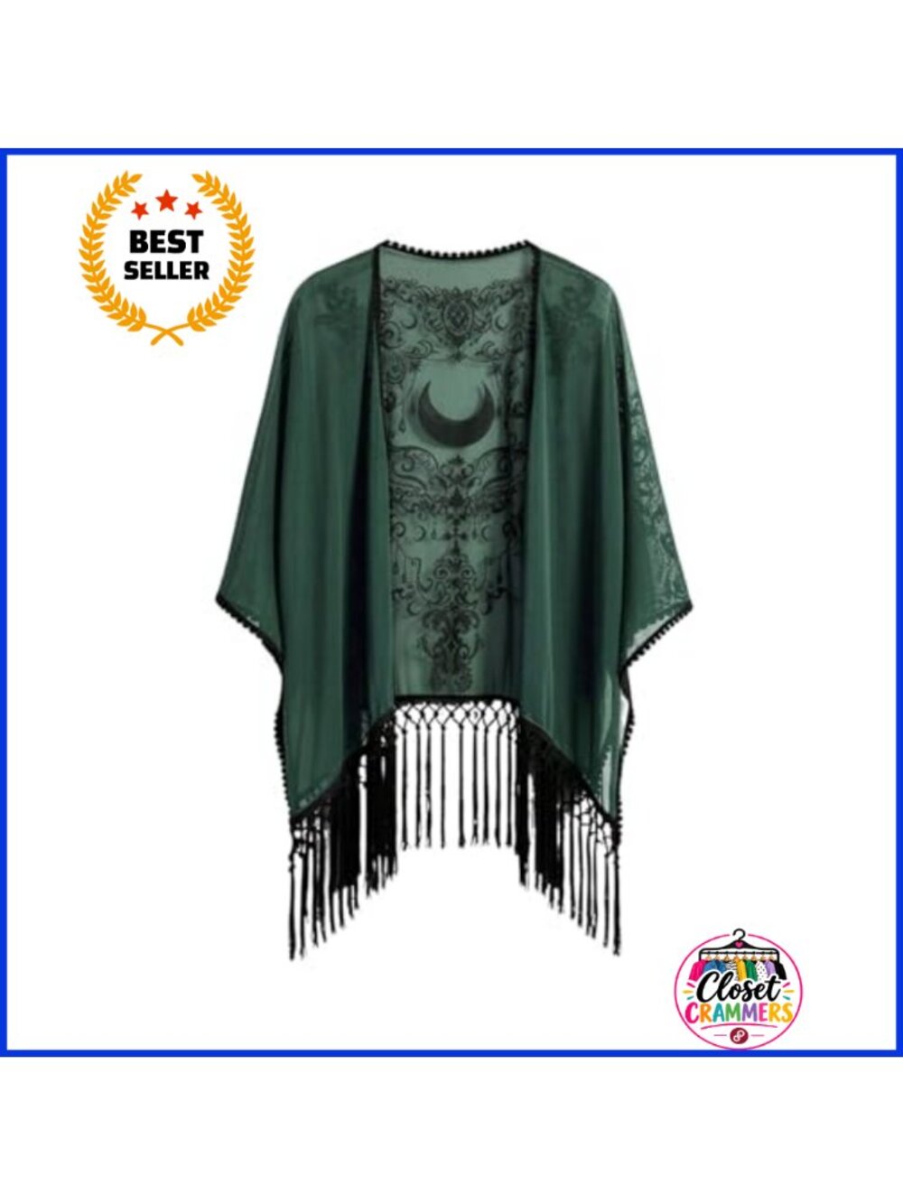 Sheer Mesh Goth Graphic Fringe Kimono Swim Coverup Cardigan